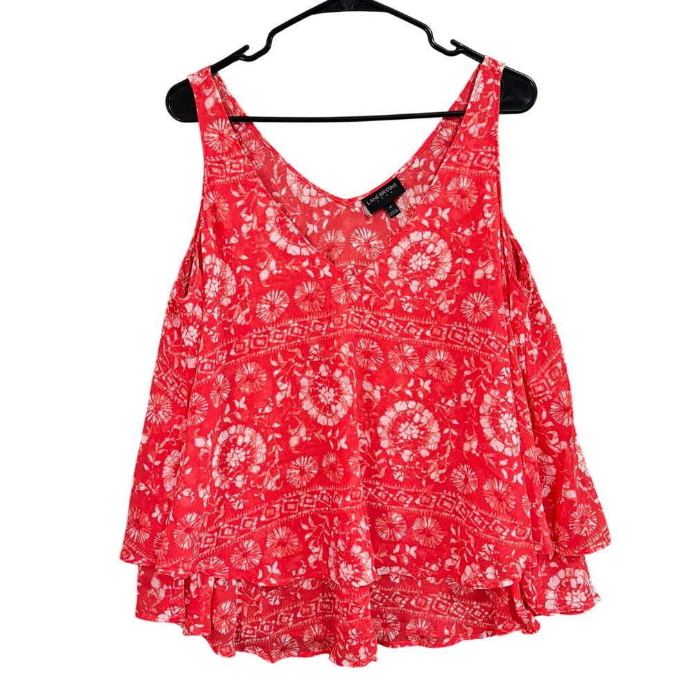 Lane Bryant Womens Tank Pink/Red White Layered V Neck Sleeveless 14